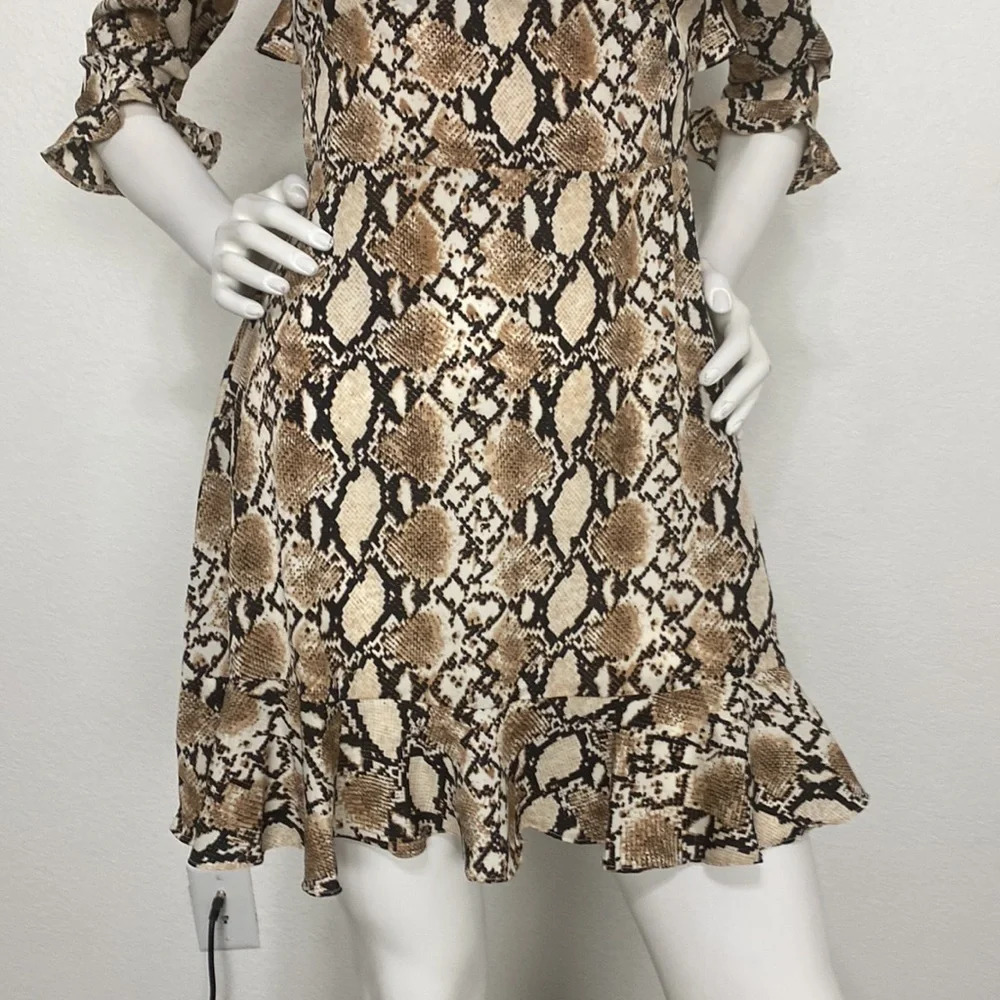 Scully Scarlett Python Print V-Neck 3/4 Sleeve Ruffle Pullover Mini Dress Size S - Picture 5 of 12